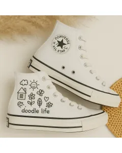 Doodle Art Custom Sneakers for Art Enthusiasts, Fashionistas, Trendsetters – Unique Design for Casual Outings, Everyday Wear - Custom Embroidered - Main View
