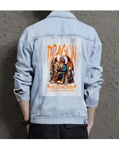 Dragon Bookworm Legendary Animal Booklover Jean Jacket for Men – Gift for Urban Teens – Christmas Gift - Light Blue - Main View