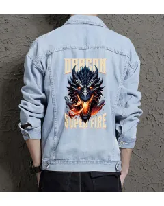 Dragon Jean Jacket for Men – Gift for Urban Teens – Christmas Gift - Light Blue - Main View