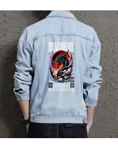 Dragonfire Ancientbeast Jean Jacket for Men – Gift for Streetwear Enthusiasts – Birthday Present - Light Blue - Main View