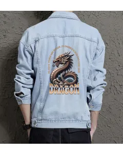 Dragonking Denim Jacket for Men – Unique Gift – Casual Wear - Light Blue - Main View