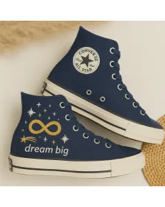 Dream Big Celestial Embroidered Sneakers for Dreamers, Trendsetters, and Fashionistas – Stand Out in Style for Casual Outings, Everyday Wear - Custom Embroidered - Main View