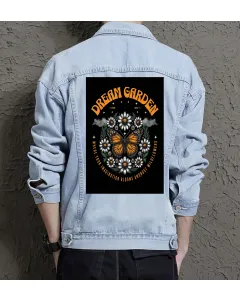 Dream Garden Butterfly Deoration Daisyflower Jean Jacket for Men – Gift for Skateboarders – Christmas Gift - Light Blue - Main View