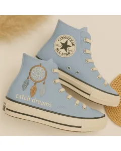 Dreamcatcher Blue Sneakers for Boho Chic, Festival Goers – Unique Design for Casual Outings, Music Festivals - Custom Embroidered - Main View