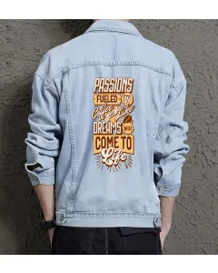 Dreams Fueled Coffee Jean Jacket for Men – Gift for Urban Trendsetters – Christmas Gift - Light Blue - Main View