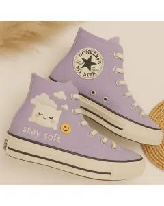 Dreamy Lavender Embroidered Sneakers for Women & Girls – Stylish Comfort for Casual Outings, Everyday Wear - Custom Embroidered - Main View