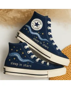 Dreamy Milky Way Embroidered Canvas Sneakers for Women, Teens, Girls – Stylish Comfort for Everyday Wear, Casual Outings - Custom Embroidered - Main View