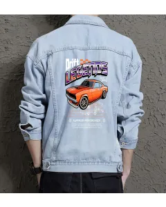 Drift Legends - Racing Carautomotive Jean Jacket for Men – Gift for Urban Teens – Birthday Present - Light Blue - Main View