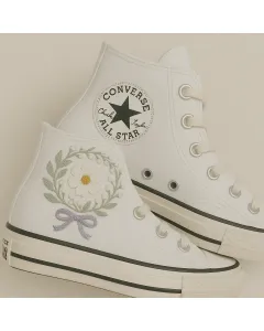 Elegant Ivory Floral Sneakers for Women – Comfort for Casual Walks, Birthday Parties – Perfect Gift for Her - Custom Embroidered - Main View