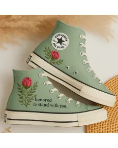 Elegant Protea Print Sneakers for Women – Comfort for Casual Outings, Everyday Wear – Perfect Gift for Flower Lovers - Custom Embroidered - Main View