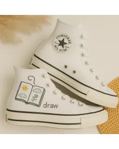 Embroidered Artistic Sneakers for Trendsetters, Fashionistas, Art Enthusiasts – Unique Design for Everyday Wear, Street Style - Custom Embroidered - Main View