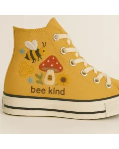 Embroidered Bee Canvas Sneakers for Women, Girls, Teens – Stylish Comfort for Casual Outings, Everyday Wear for Weddings & Festivals - Custom Embroidered - Main View
