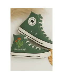 Embroidered Cactus Sneakers for Nature Lovers, Festival Goers – Unique Design for Casual Outings, Music Festivals - Custom Embroidered - Main View