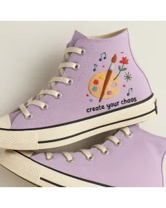 Embroidered Canvas Sneakers for Artists, Creative Minds, and Trendsetters – Unique Artistic Design for Casual Outings, Everyday Wear for Weddings & - Custom Embroidered - Main View