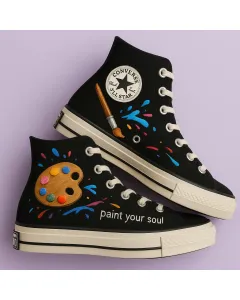 Embroidered Canvas Sneakers for Artists, Dreamers, and Trendsetters – Painter’s Paradise for Casual Outings, Art Walks for Weddings & Festivals - Custom Embroidered - Main View