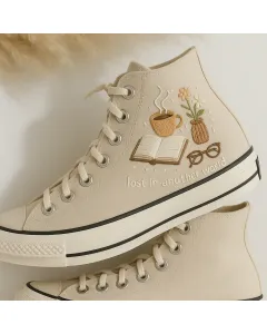Embroidered Canvas Sneakers for Book Lovers, Writers, and Artists – Stylish & Comfortable Shoes for Casual Outings, Book Signings for Weddings & - Custom Embroidered - Main View