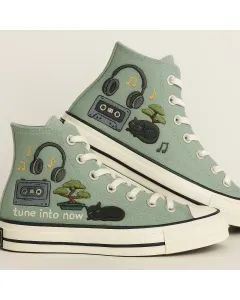 Embroidered Canvas Sneakers for Men, Women, Kids – Stylish, Comfortable Shoes for Casual Outings, Everyday Wear for Weddings & Festivals - Custom Embroidered - Main View