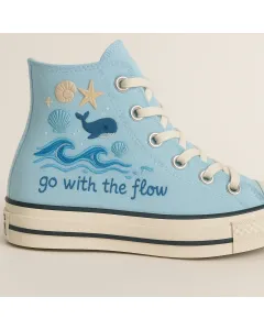 Embroidered Canvas Sneakers for Men, Women, Kids – Stylish Ocean Breeze Design for Casual Outings, Beach Days for Weddings & Festivals - Custom Embroidered - Main View