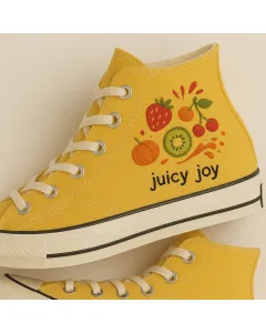 Embroidered Canvas Sneakers for Men, Women, Kids – Stylish, Comfortable Fruit Pop Design for Everyday Wear, Casual Outings - Custom Embroidered - Main View