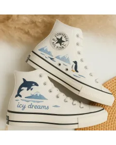 Embroidered Canvas Sneakers for Men, Women, Kids – Unique Polar Design for Outdoor Adventures & Casual Outings for Weddings & Festivals - Custom Embroidered - Main View