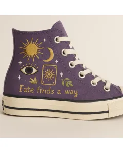 Embroidered Canvas Sneakers for Tarot Enthusiasts, Astrology Lovers, and Boho Fashionistas – Unique Tiny Symbols Design for Everyday Wear, Festival - Custom Embroidered - Main View
