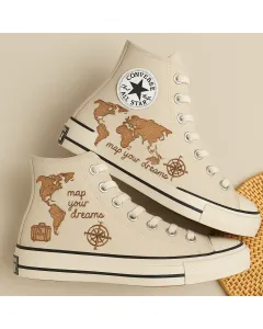 Embroidered Canvas Sneakers for Travelers, Adventure Enthusiasts, Wanderlust Lovers – Stylish Comfort for Sightseeing, Exploring for Weddings & - Custom Embroidered - Main View