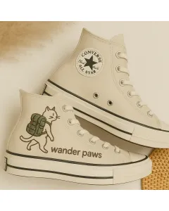 Embroidered Canvas Sneakers for Wanderlust Adventurers, Cat Lovers, and Trendsetters – Stylish Comfort for Everyday Wear, Travel, and Casual Outings - Custom Embroidered - Main View