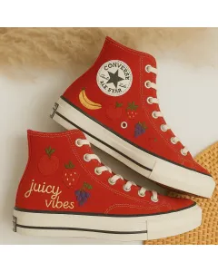 Embroidered Canvas Sneakers for Women, Men, Kids – Fruity Designs for Everyday Style, Casual Outings for Weddings & Festivals - Custom Embroidered - Main View