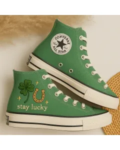 Embroidered Canvas Sneakers for Women, Men, Kids – Lucky Charm Design for Casual, Everyday Style for Weddings & Festivals - Custom Embroidered - Main View