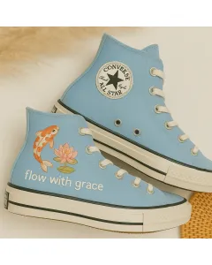 Embroidered Canvas Sneakers for Women, Men, Kids – Stylish Koi Fish Design for Everyday Wear, Casual Outings - Custom Embroidered - Main View