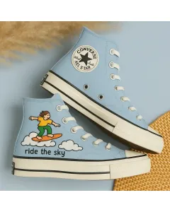 Embroidered Canvas Sneakers for Women, Men, Kids – Stylish Cloud Design for Casual & Outdoor Fun for Weddings & Festivals - Custom Embroidered - Main View