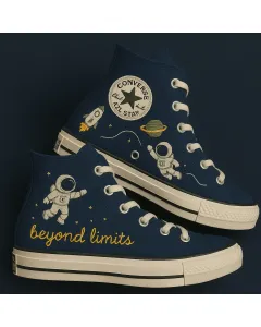 Embroidered Canvas Sneakers for Women, Men, Kids – Stylish Space Design for Casual Outings, Travel for Weddings & Festivals - Custom Embroidered - Main View