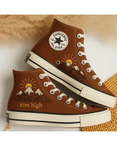 Embroidered Canvas Sneakers for Women, Men, Kids – Stylish Mountain Design for Casual Outings, Outdoor Adventures for Weddings & Festivals - Custom Embroidered - Main View
