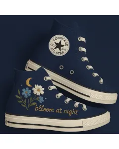 Embroidered Canvas Sneakers for Women, Men, Kids – Stylish Midnight Bloom Design for Casual, Everyday Wear for Weddings & Festivals - Custom Embroidered - Main View