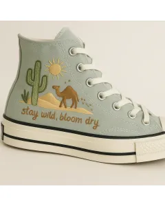 Embroidered Canvas Sneakers for Women, Men, Kids – Unique Desert Design for Casual Outings, Outdoor Adventures for Weddings & Festivals - Custom Embroidered - Main View