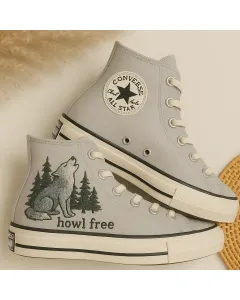 Embroidered Canvas Sneakers for Women, Men, Kids – Wild Spirit Design for Casual & Outdoor Activities for Weddings & Festivals - Custom Embroidered - Main View