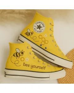 Embroidered Canvas Sneakers for Women, Teens, Kids – Stylish Bee Design for Casual Outings, Everyday Wear for Weddings & Festivals - Custom Embroidered - Main View
