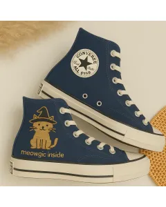 Embroidered Cat Sneakers for Cat Lovers – Unique Design for Casual Outings, Everyday Wear - Custom Embroidered - Main View
