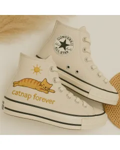 Embroidered Catnap Sneakers for Cat Lovers – Comfortable and Stylish for Everyday Wear, Casual Outings - Custom Embroidered - Main View