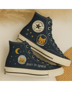 Embroidered Cosmic Canvas Sneakers for Trendy Teens, Stylish Adults, Fashionable Pet Lovers – Unique Embroidery for Everyday Wear, Special Events - Custom Embroidered - Main View
