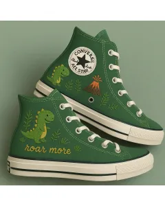 Embroidered Dino Canvas Sneakers for Kids, Teens, Adults – Fun & Stylish for Everyday Wear, Outdoor Activities - Custom Embroidered - Main View