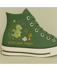 Embroidered Dragon Canvas Sneakers for Kids, Teens, Adults – Unique Embroidery for Everyday Wear, Outdoor Adventures - Custom Embroidered - Main View