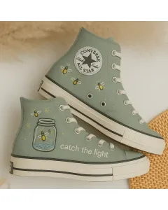 Embroidered Firefly Canvas Sneakers for Women, Girls, Teens – Unique Glow-in-the-dark Design for Casual, Outdoor Fun for Weddings & Festivals - Custom Embroidered - Main View