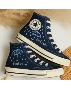 Embroidered Floral Sneakers for Trendsetters, Fashionistas – Unique Design for Casual Outings, Street Style - Custom Embroidered - Main View