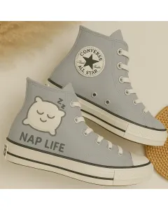 Embroidered Gray Sneakers for Trendsetters, Fashionistas, Street Style Enthusiasts – Stylish Statement Shoes for Everyday Wear - Custom Embroidered - Main View