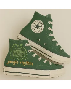 Embroidered Green Sneakers for Music Lovers, Trendsetters – Unique Design for Casual Outings, Concerts - Custom Embroidered - Main View