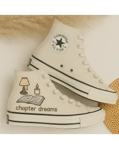 Embroidered High-top Sneakers for Fashionistas, Trendsetters, Style Enthusiasts – Unique Design for Casual Outings, Street Style - Custom Embroidered - Main View