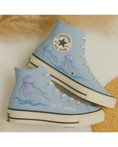 Embroidered Jellyfish Canvas Sneakers for Kids, Teens, Adults – Vibrant Design for Everyday Wear, Dance Parties - Custom Embroidered - Main View