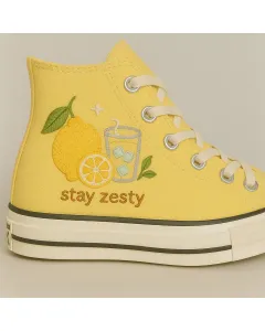 Embroidered Lemonade Canvas Sneakers for Women, Teens, Girls – Vibrant Style for Casual Outings, Summer Fun for Weddings & Festivals - Custom Embroidered - Main View
