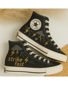 Embroidered Lightning Canvas Sneakers for Men, Women, Kids – Stylish Comfort for Everyday Wear, Casual Outings - Custom Embroidered - Main View